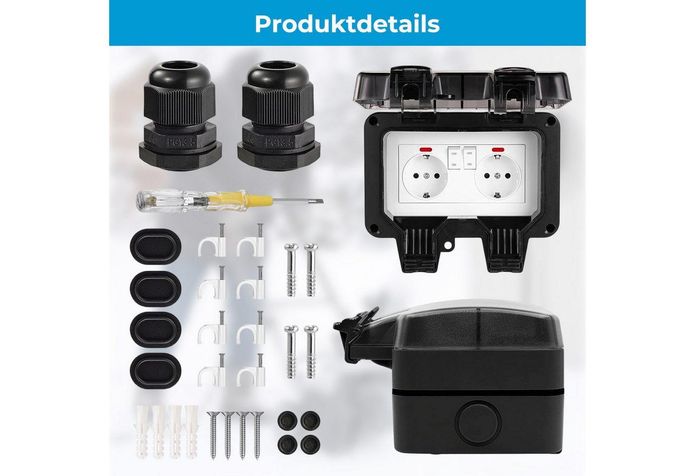 AKKEE Gartensteckdose Außensteckdose Steckdose Garten IP66 Wasserdicht mit Schutzkappe, Für Garten, Garage, Küche, Badezimmer – Bild 5 von 5