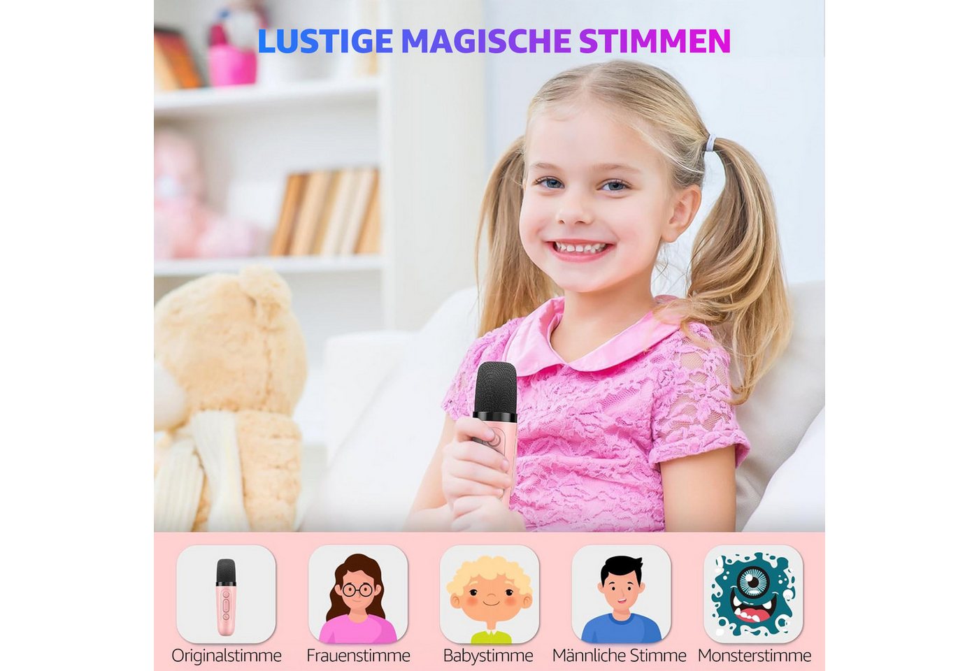 AKKEE Karaoke Maschine mit 2 Bluetooth Mikrofonen, Geschenke für 3-12 Jahre Karaoke-Maschine 1 (Bluetooth) – Bild 5 von 5