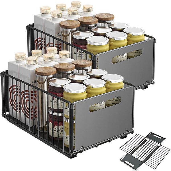 AKKEE Küchenorganizer-Set 2 Stück Teleskopschublade Ausziehbarer Schrank Organizer Kein Bohren, für Küchenschränke,Schubladenregale Herausschieben