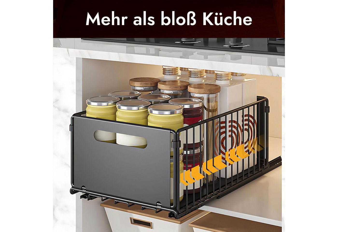 AKKEE Küchenorganizer-Set 2 Stück Teleskopschublade Ausziehbarer Schrank Organizer Kein Bohren, für Küchenschränke,Schubladenregale Herausschieben – Bild 2 von 5