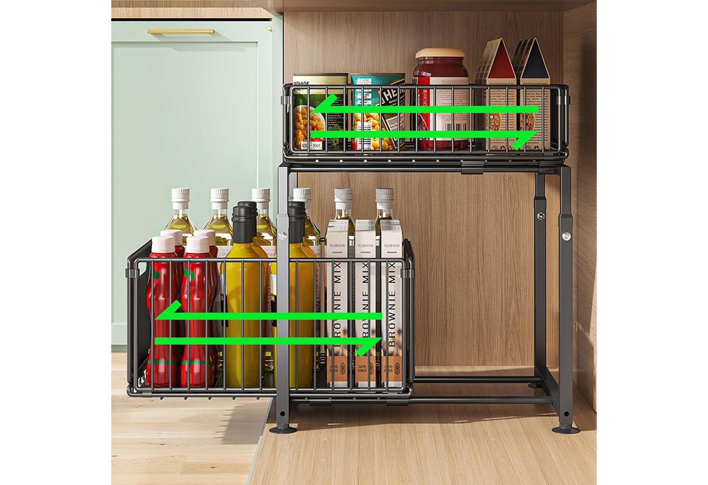 AKKEE Küchenregal Küchen-Organizer, Ausziehbar Schublade, Unter Waschbecken Regal, Metall, rostbeständig – Bild 4 von 5