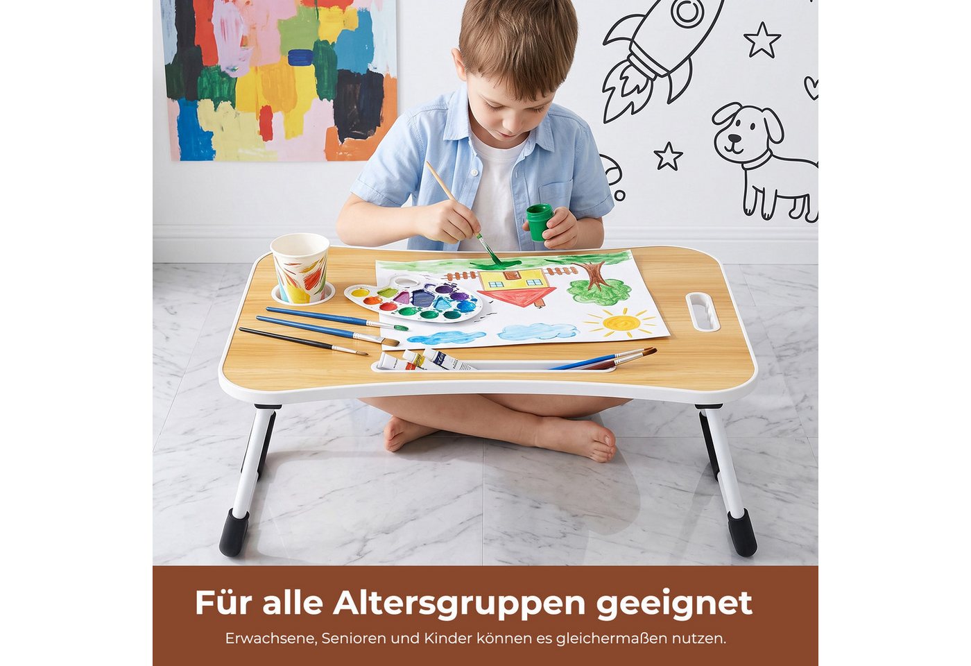 AKKEE Laptoptisch Betttablett Klappbar, Frühstückstablett mit Griff und Getränkehalter, Ideal für Lesen und Arbeiten – Bild 5 von 5