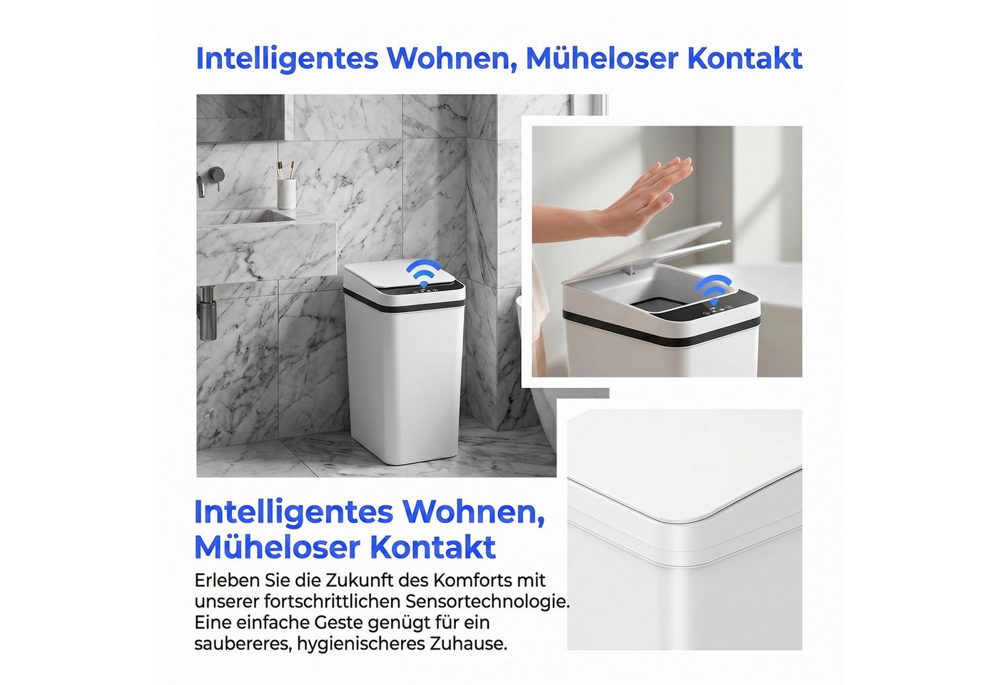 AKKEE Mülleimer 2x 12 L Automatik Sensor Mülleimer Wasserdicht (IPX5), Leise Müllbehälter berührungslos – Bild 3 von 5