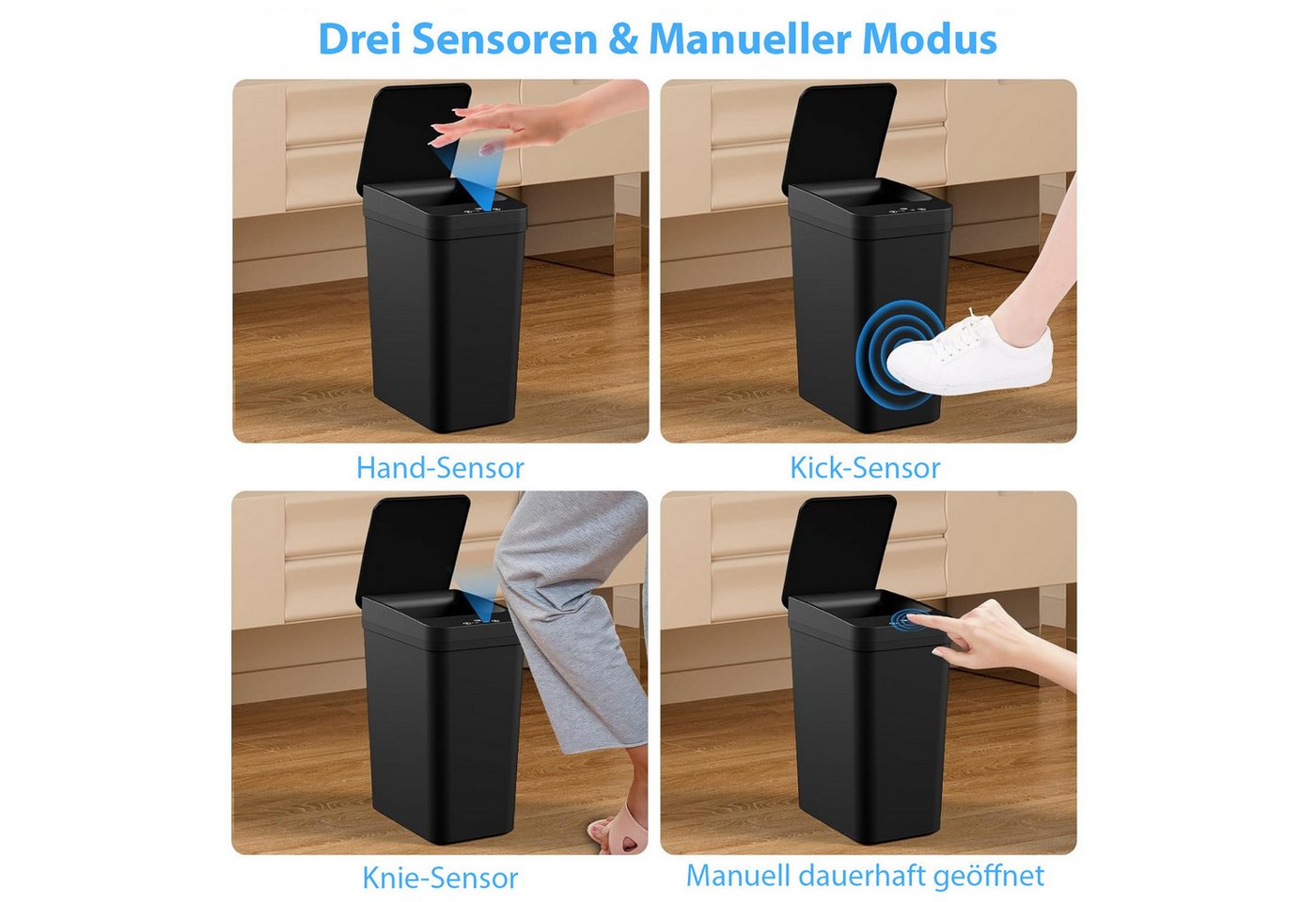 AKKEE Mülleimer mit Sensor 12L Elektrischer Mülleimer Mit Automatischem Deckel, Infrarotsensorik – Bild 3 von 5