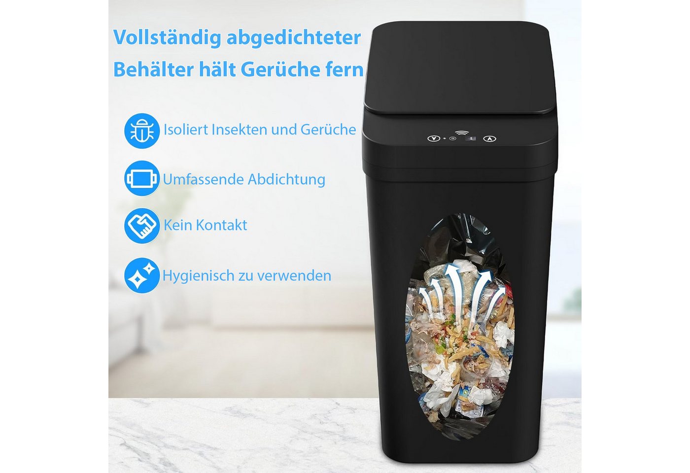AKKEE Mülleimer mit Sensor 12L Elektrischer Mülleimer Mit Automatischem Deckel, Infrarotsensorik – Bild 4 von 5
