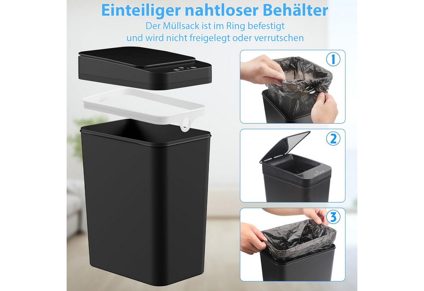 AKKEE Mülleimer mit Sensor 12L Elektrischer Mülleimer Mit Automatischem Deckel, Infrarotsensorik – Bild 5 von 5