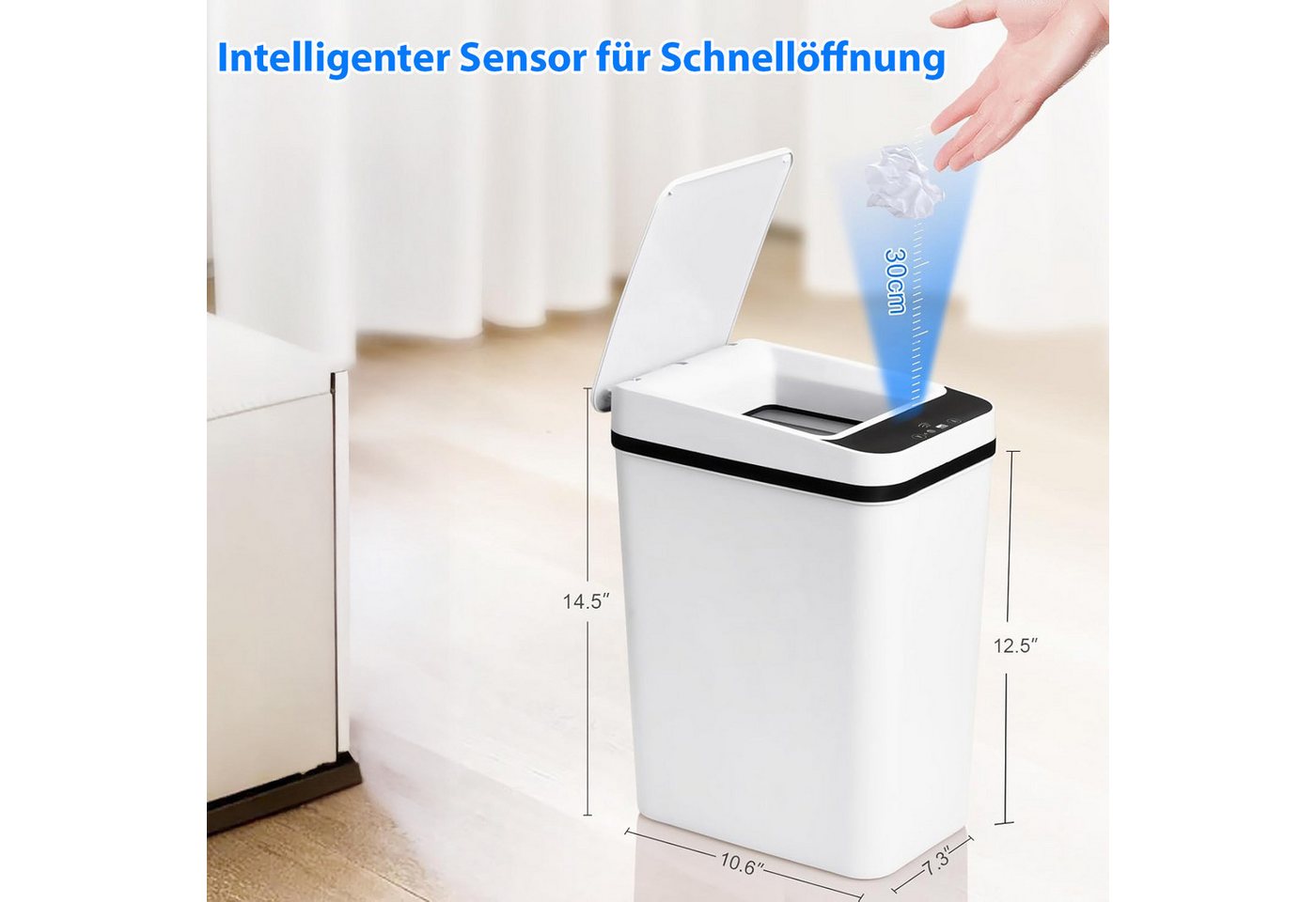 AKKEE Mülleimer mit Sensor 12L Elektrischer Mülleimer Mit Automatischem Deckel, Infrarotsensorik – Bild 2 von 5