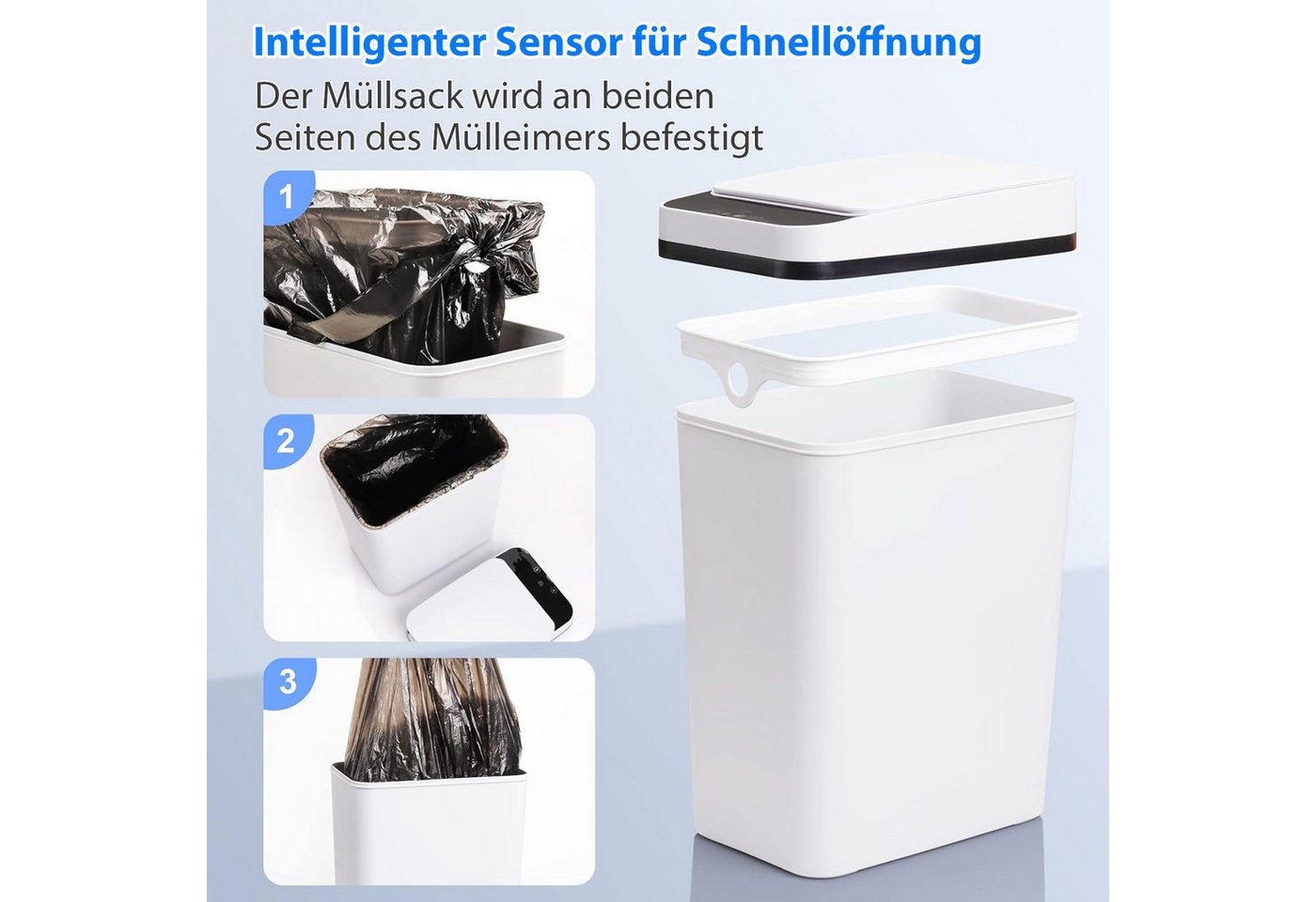 AKKEE Mülleimer mit Sensor 12L Elektrischer Mülleimer Mit Automatischem Deckel, Infrarotsensorik – Bild 4 von 5