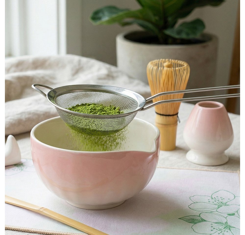 AKKEE Teeservice 8 Stück Matcha Tee Set, Keramik, Bambus-Besen, Edelstahlsieb Schal, Schale & Zubehör – Bild 5 von 5