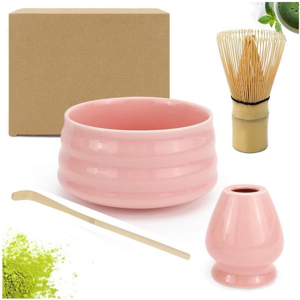 AKKEE Teeservice Matcha-Set 4 Stück mit Teeschale, Matchabesen und Besenhalter