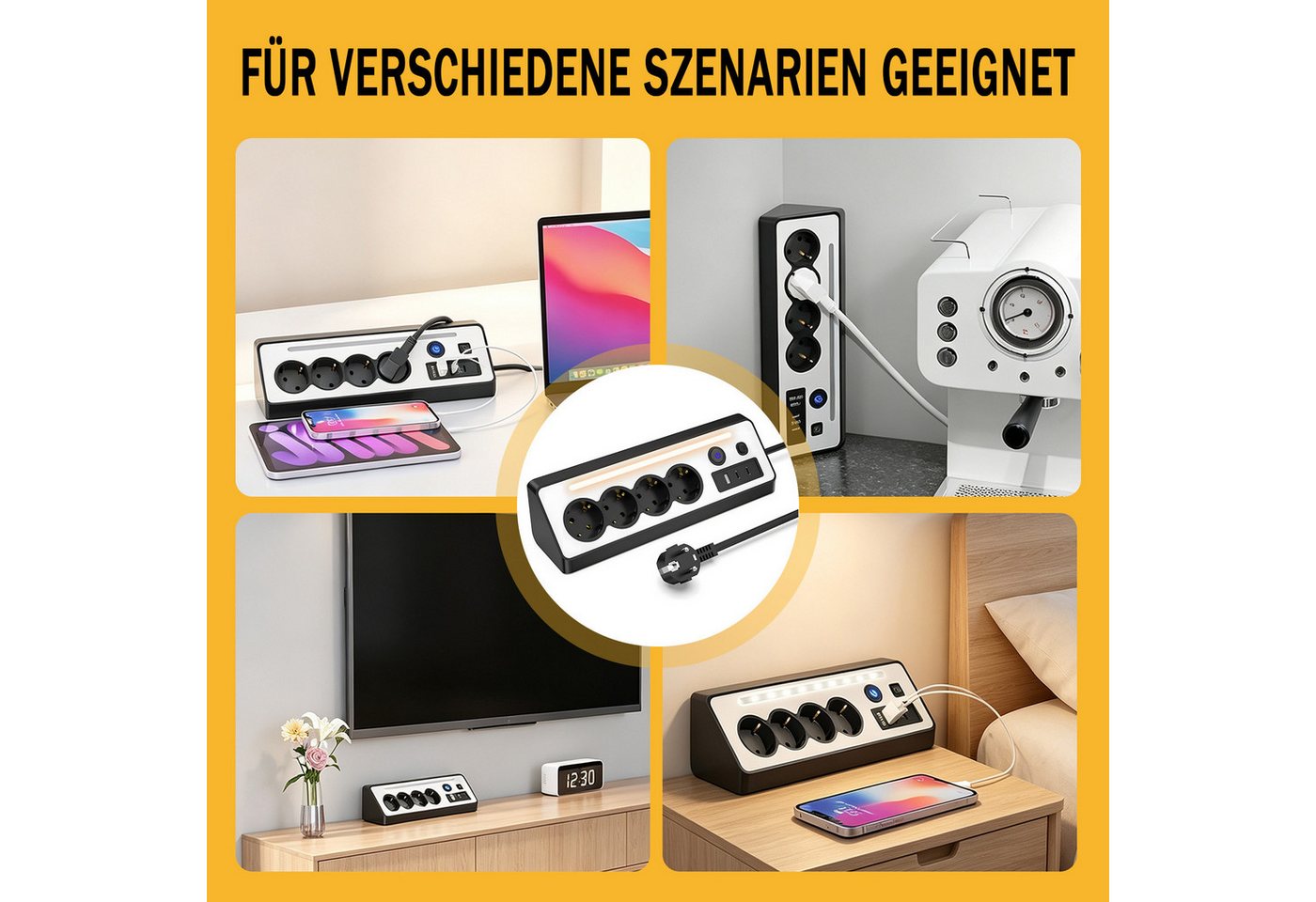 AKKEE Tischsteckdosenleiste, Eck-Steckdosenleiste Mehrfachsteckdose, 4 Fach Mehrfachsteckdose mit USB und 2 Type-C – Bild 2 von 5