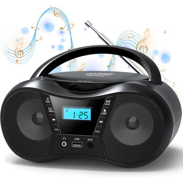 AKKEE tragbarer CD-Player mit UKW Radio, Mit LCD-Display CD-Player (Bluetooth, USB & AUX, CD/FM)