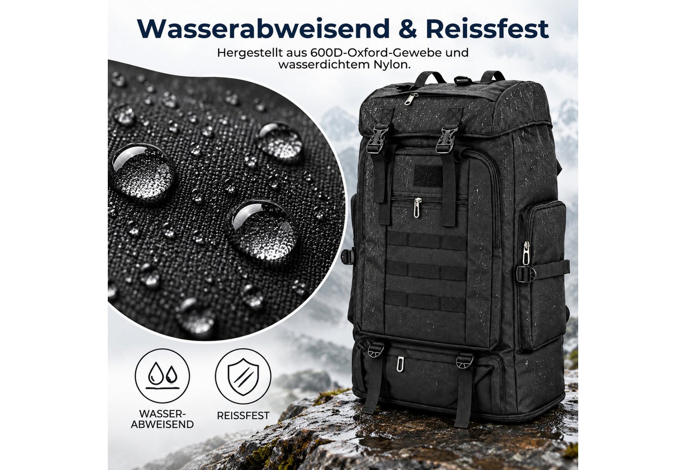 AKKEE Trekkingrucksack Wanderrucksack 100 L, Reiserucksack, Campingrucksack, Outdoorrucksack, Wasserdicht Kapazität erweiterbar für Damen und Herren beim Wander – Bild 3 von 5