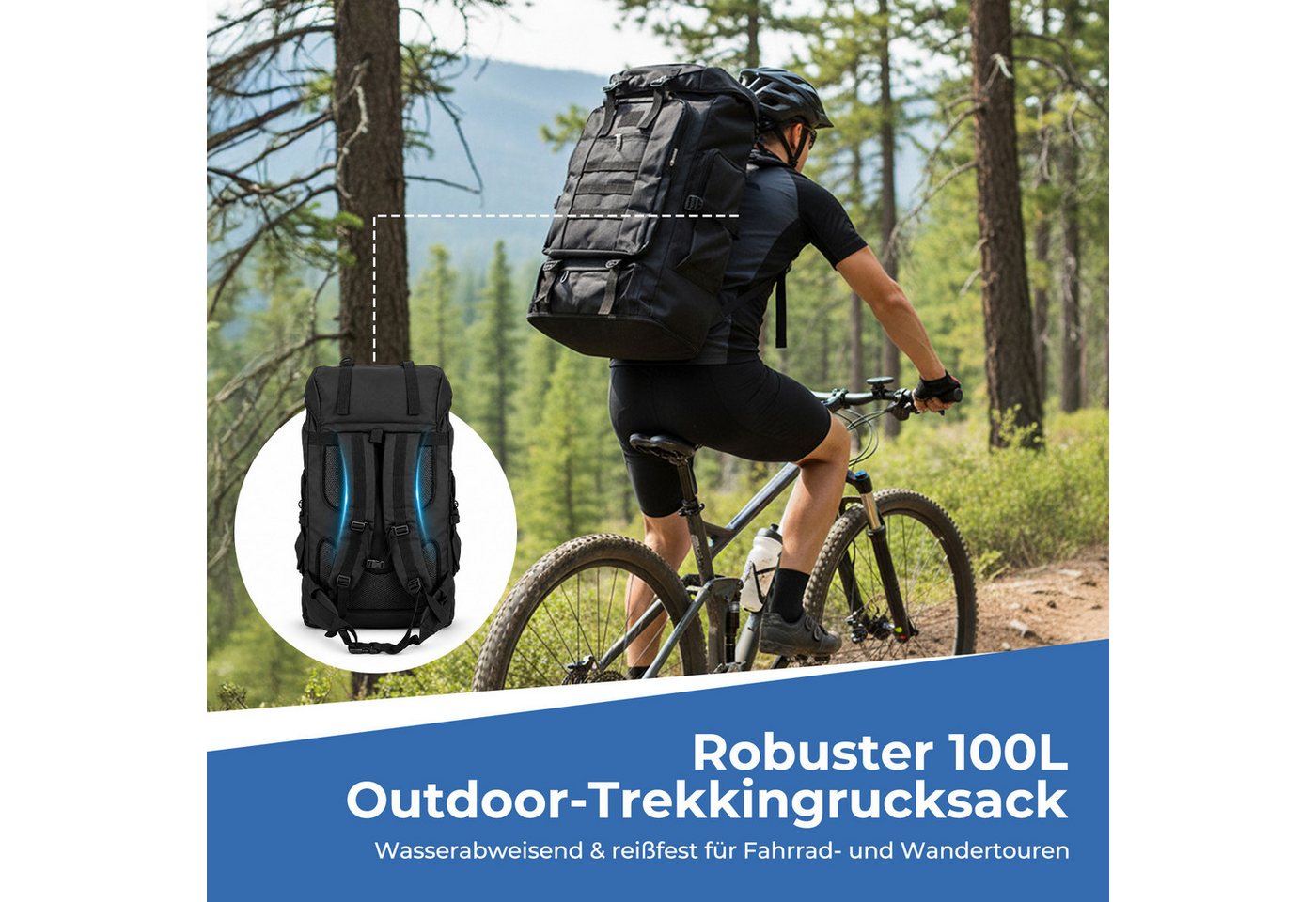 AKKEE Trekkingrucksack Wanderrucksack 100 L, Reiserucksack, Campingrucksack, Outdoorrucksack, Wasserdicht Kapazität erweiterbar für Damen und Herren beim Wander – Bild 4 von 5
