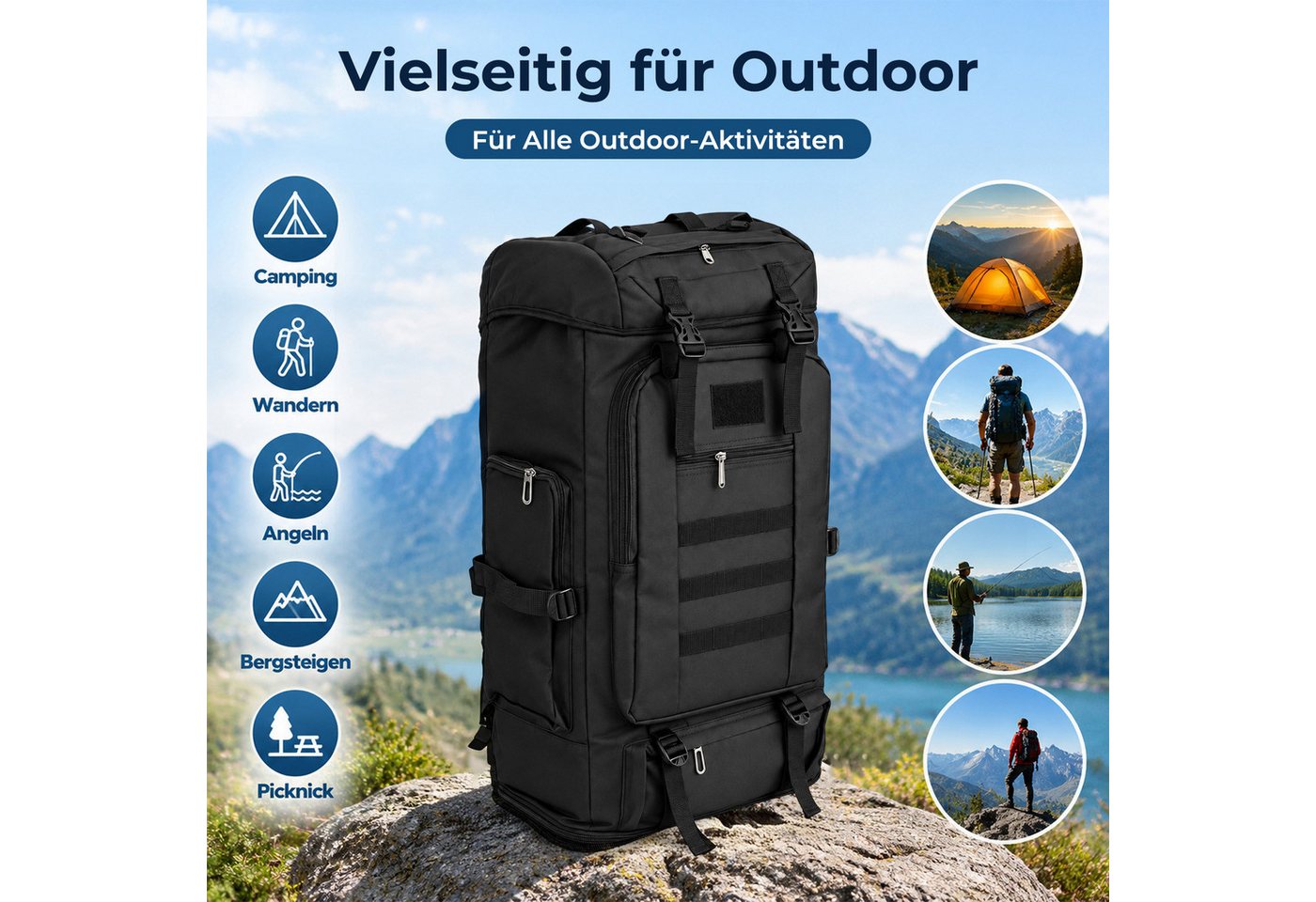 AKKEE Trekkingrucksack Wanderrucksack 100 L, Reiserucksack, Campingrucksack, Outdoorrucksack, Wasserdicht Kapazität erweiterbar für Damen und Herren beim Wander – Bild 5 von 5