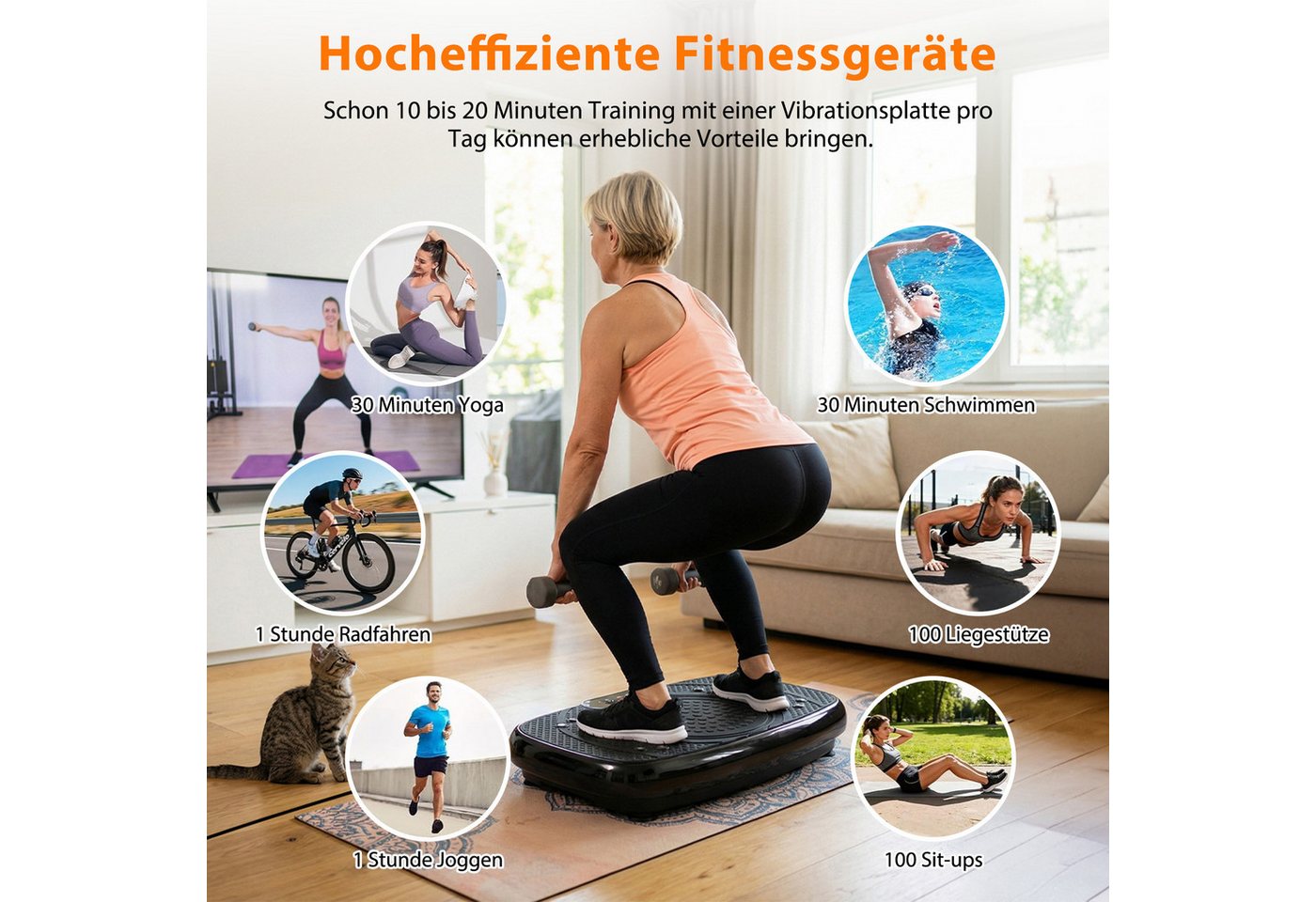 AKKEE Vibrationsplatte 120 Stufen 5 Trainingsprogramme Vibrationsplattform mit LED-Display, 200 W, 120 Intensitätsstufen, Fitness Vibrationsboard für Zuhause, K – Bild 3 von 5