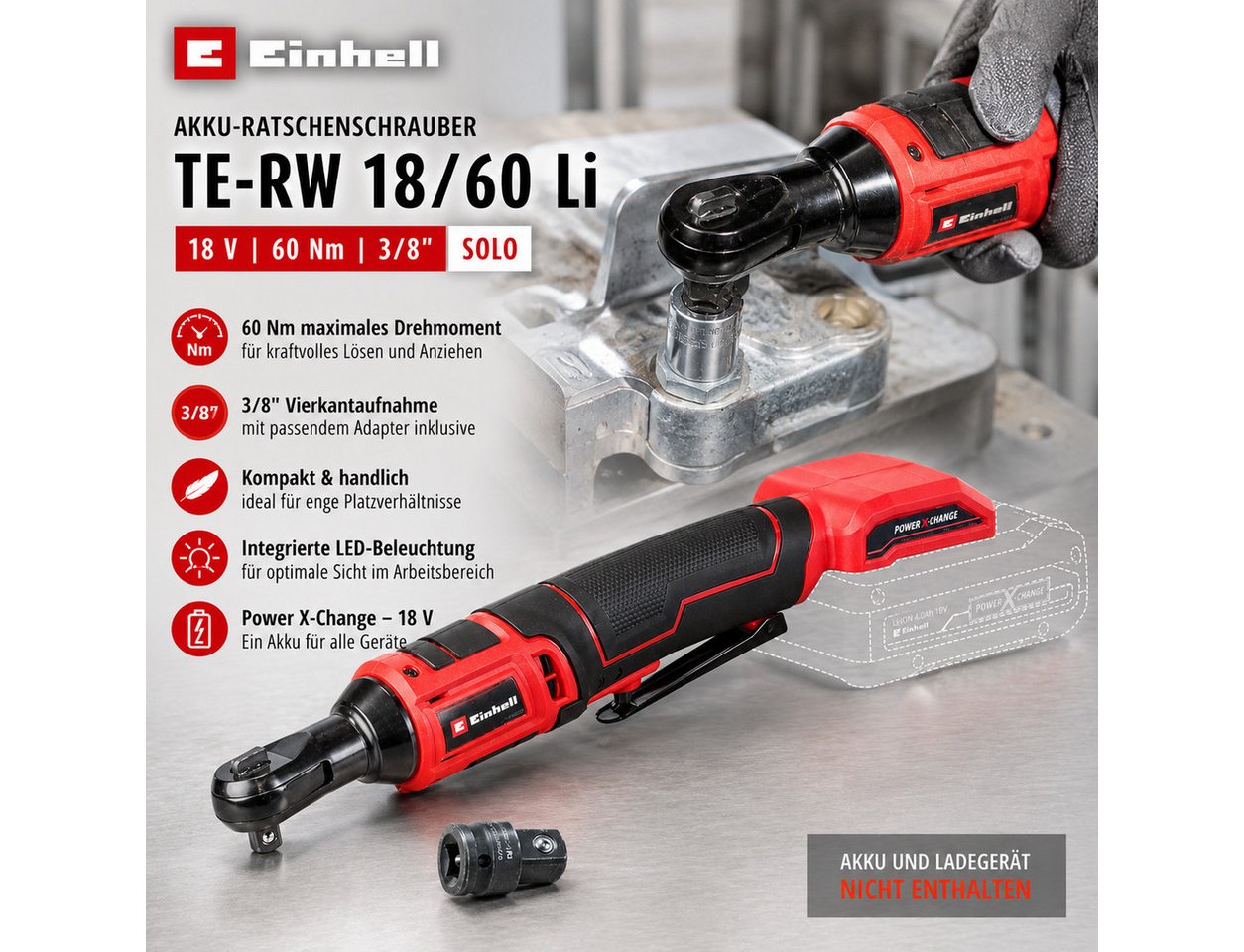Einhell Akku-Ratschenschrauber Einhell Akku-Ratschenschrauber TE-RW 18/60 Li 18 V, 60 Nm, 3/8" Solo – Bild 2 von 5