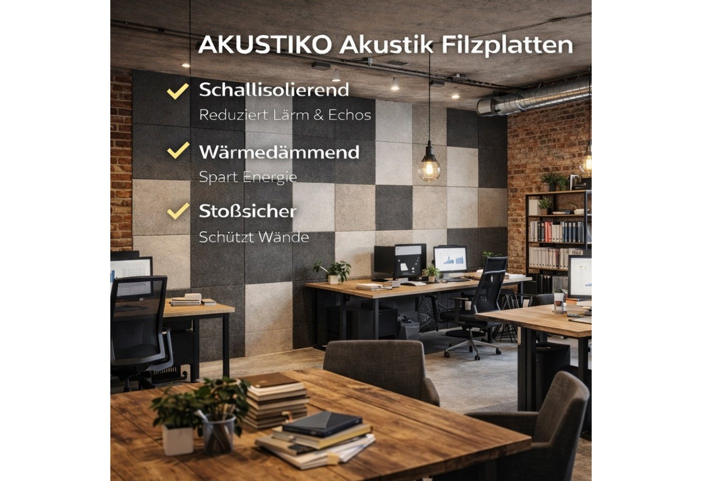 AKUSTIKO Schallschutzpaneel, BxL: 60x120 cm, (Selbstklebend 120x60cm - 8 Stück Beige Akustik Wandpaneele Schallschutz & Raumakustik Panels Filz 9mm Hexim Decken – Bild 4 von 5