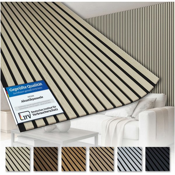 AKUSTIKO Wanddekoobjekt (Lamella Akustikpaneele 2 Stück 280x60cm - flexible Filz MDF Wandpaneele fugenlos - überlappende Holz Lamellenwand Paneele weiß - Akusti