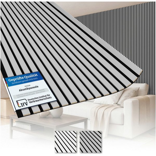 AKUSTIKO Wanddekoobjekt (Lamella Akustikpaneele 2 Stück 280x60cm - flexible Filz MDF Wandpaneele fugenlos - überlappende Holz Lamellenwand Akustikfilz - Akustik