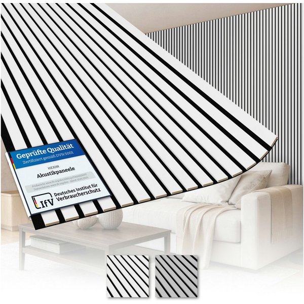 AKUSTIKO Wanddekoobjekt (Lamella Akustikpaneele 4 Stück 280x60cm - flexible Filz MDF Wandpaneele fugenlos - überlappende Holz Lamellenwand Raumgestaltung - Akus