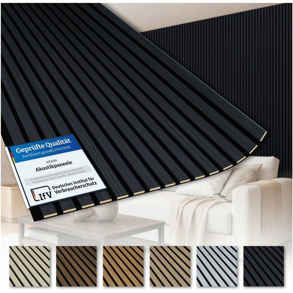 AKUSTIKO Wanddekoobjekt (Lamella Akustikpaneele 4 Stück 280x60cm - flexible Filz MDF Wandpaneele fugenlos - überlappende Holz Lamellenwand, TV Rückwand - Akusti