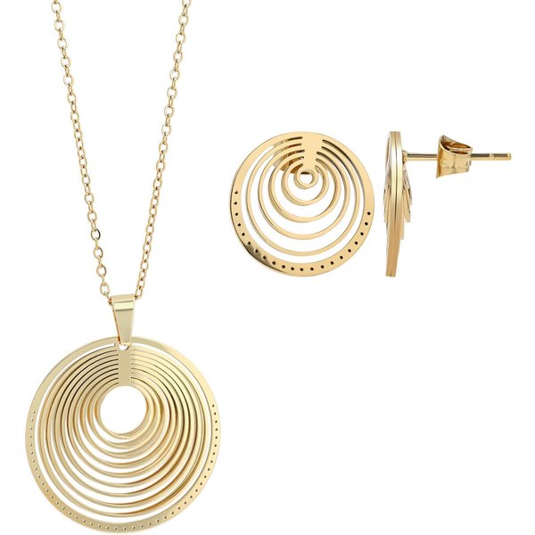 AKZENT Schmuckset Edelstahl-Set, Kette 43+5cm, Anhänger D: 32mm, Ohrstecker D: