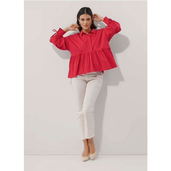 Alba Moda Hemdbluse Oversized Bluse mit Plisseedetails Uni-Design, Hemdkragen, verdeckte Knopfleiste