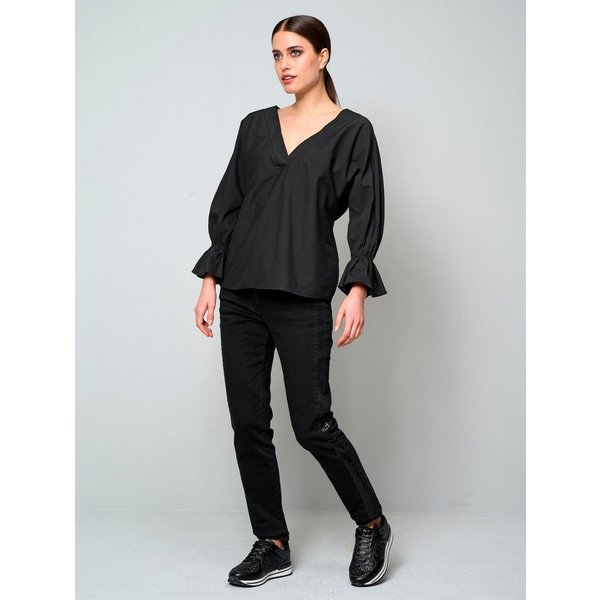 Alba Moda Hemdbluse Weite Freizeitbluse mit Volant-Ärmeln Uni-Design, V-Ausschnitt, modischer Look ohne Verschluss