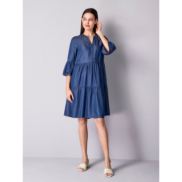 Alba Moda Midikleid Freizeitkleid mit Volantärmeln Unifarbenes Modell mit femininem Ausschnitt und ohne Verschluss