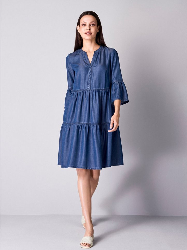 Alba Moda Midikleid Freizeitkleid mit Volantärmeln Unifarbenes Modell mit femininem Ausschnitt und ohne Verschluss – Bild 3 von 5