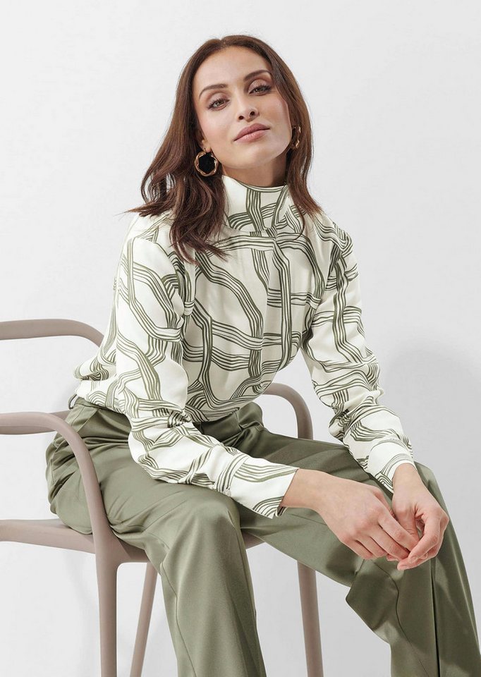 Alba Moda Schlupfbluse Elegante Satinbluse mit Bindeschleife Unifarbenes Modell mit Stehkragen und Bindeband im Nacken – Bild 3 von 5