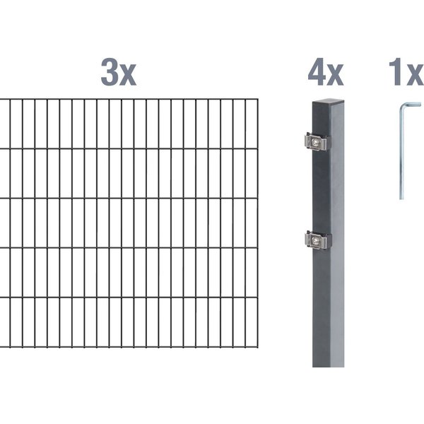 Alberts Doppelstabmattenzaun Grundset, (Set), Höhe: 80-200 cm, Gesamtlänge: 4-30 m, zum Einbetonieren