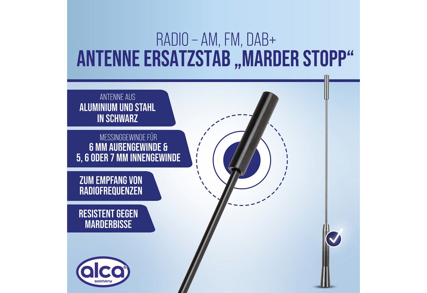 alca Dachantenne AM FM Auto Marder-Stopp 27 cm schwarz M4 M5 M6 Autoradio-Ersatzantennenstab (AM/FM, DAB) – Bild 2 von 5