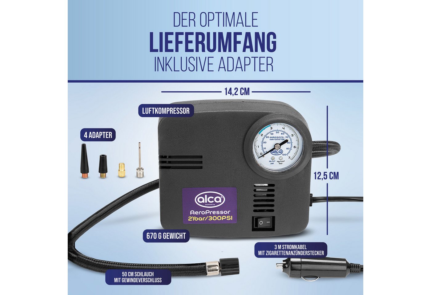 alca Kompressor Auto Kompressor mini 12V elektr. Luftpumpe 21 bar Zigarettenanzünder, 144 W, max. 7 bar, 1-tlg. – Bild 3 von 5
