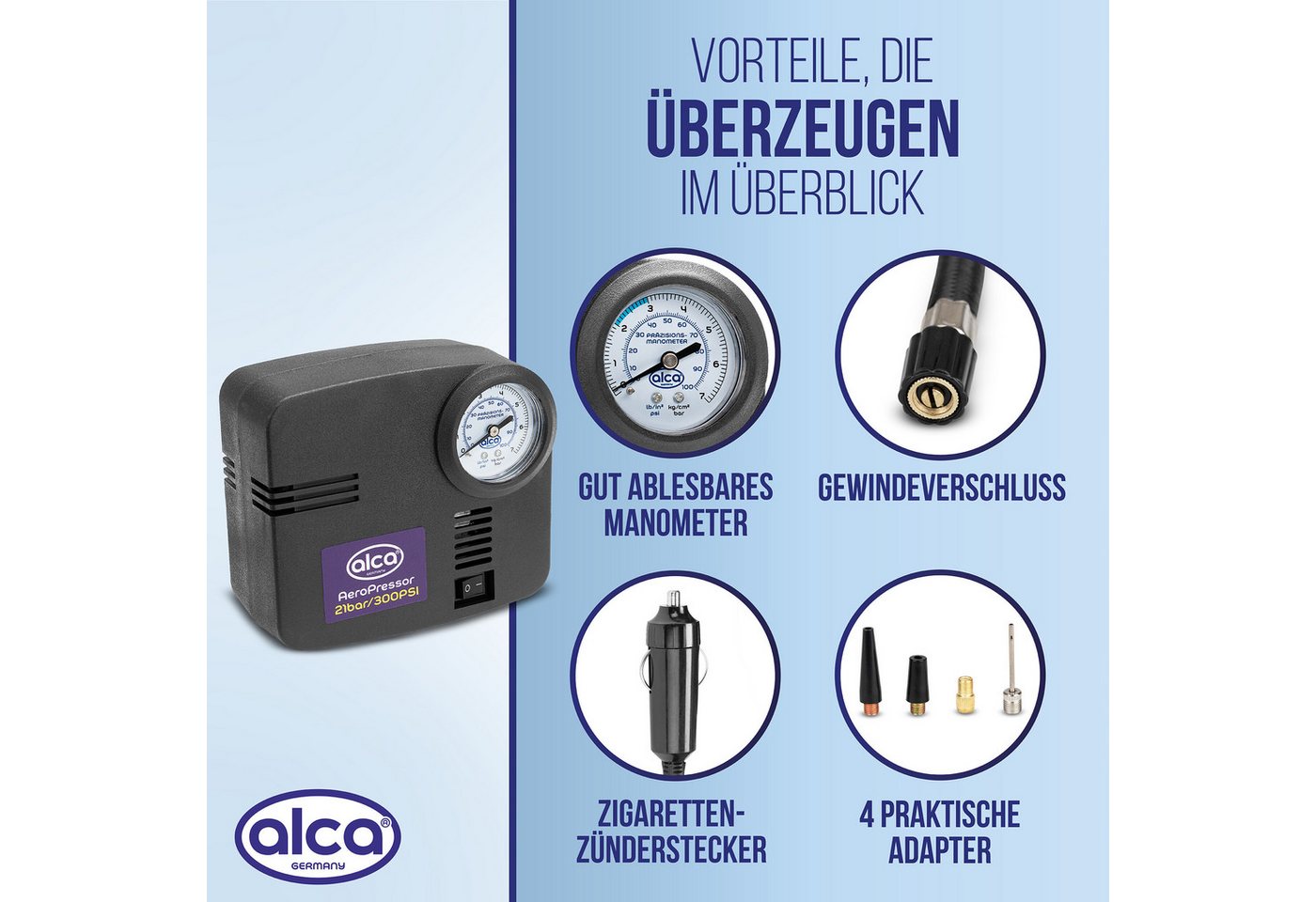 alca Kompressor Auto Kompressor mini 12V elektr. Luftpumpe 21 bar Zigarettenanzünder, 144 W, max. 7 bar, 1-tlg. – Bild 4 von 5