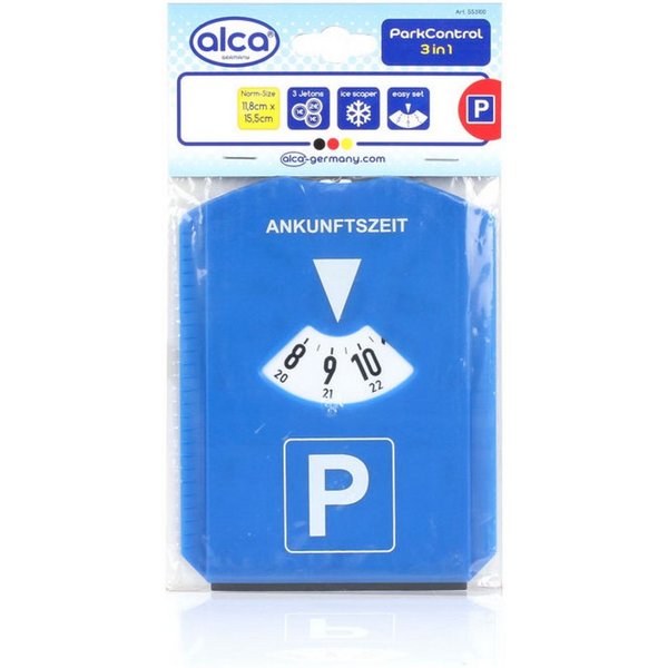 alca Parkscheibe Parkscheibe, Parkuhr & Eiskratzer mit 3 Einkaufswagenchips für Auto (1-St., 3 in 1: Mit Eiskratzer & Einkaufschips)