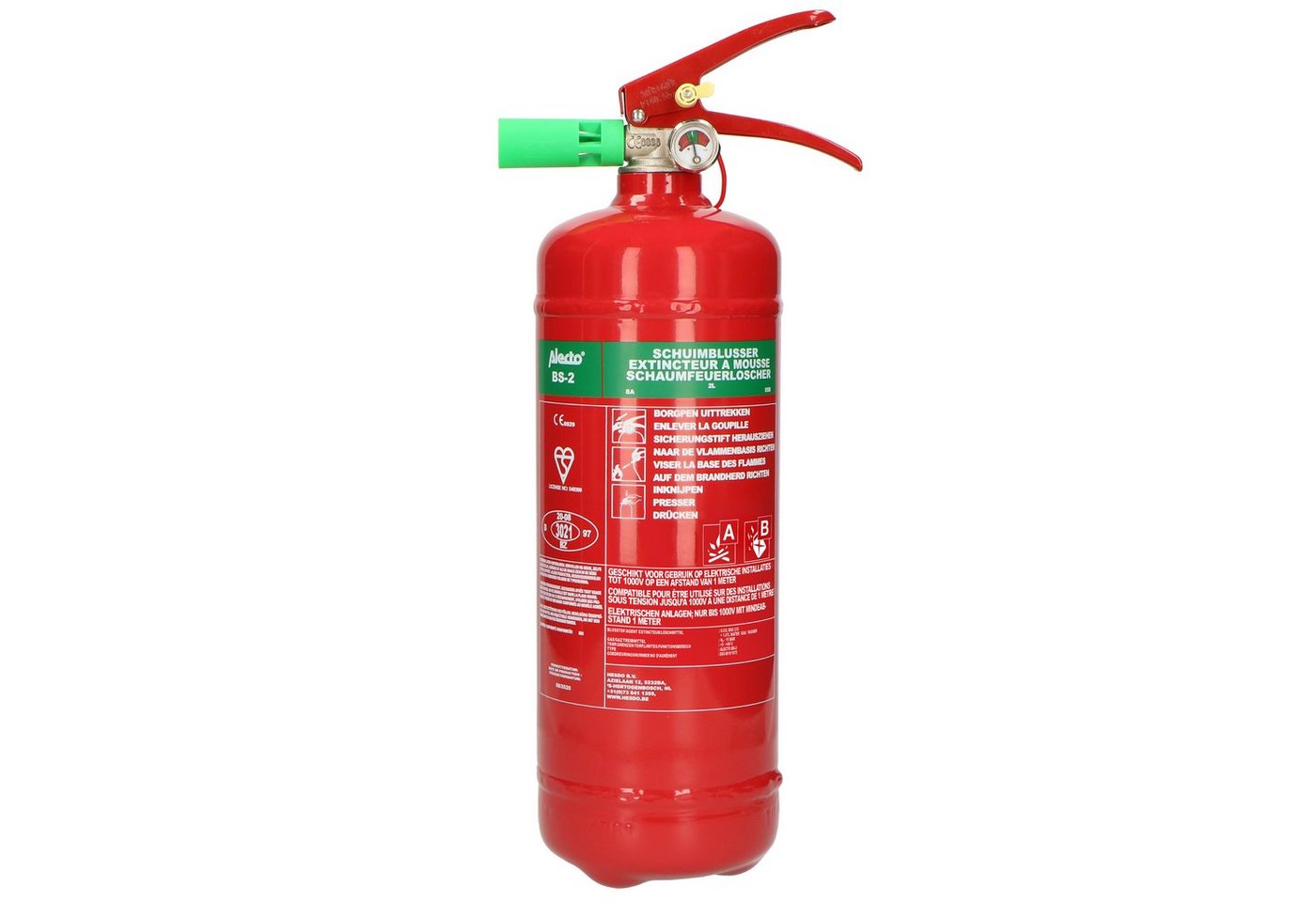 Alecto Schaum-Feuerlöscher BS2, (1-St) simpel & sofort einsatzbereit, ideal für jeden Ort inkl. Aufhängung – Bild 2 von 5