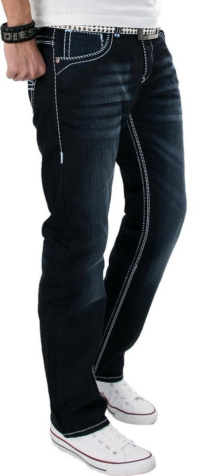 Alessandro Salvarini Straight-Jeans Herren Deep Blue – Designer Denim 5-Pocket Dunkelblaue Jeans mit Waschung und geradem Beinverlauf – Bild 2 von 4