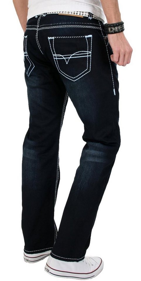 Alessandro Salvarini Straight-Jeans Herren Deep Blue – Designer Denim 5-Pocket Dunkelblaue Jeans mit Waschung und geradem Beinverlauf – Bild 3 von 4
