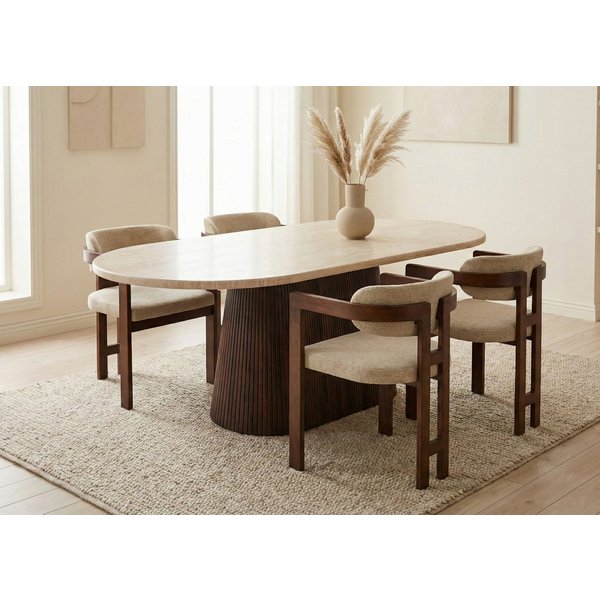 alesvelt Esstisch Dervio massiver Travertin Tisch mit Tischbein im Säulenstil 200cm (1-Tisch), 200 x 100 x 75 cm
