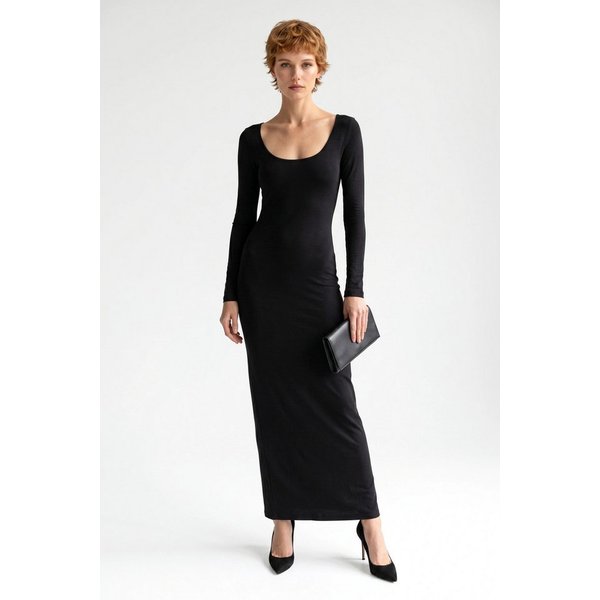 Alexa Dash Maxikleid Langarm Kleid mit Rundhalsausschnitt