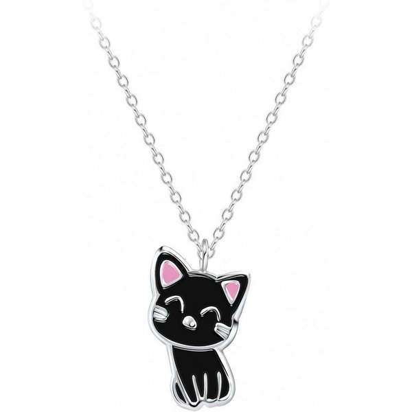 ALEXANDER YORK Kette mit Anhänger KATZE schwarz sitzend, 2-tlg., 925 Sterling Silber