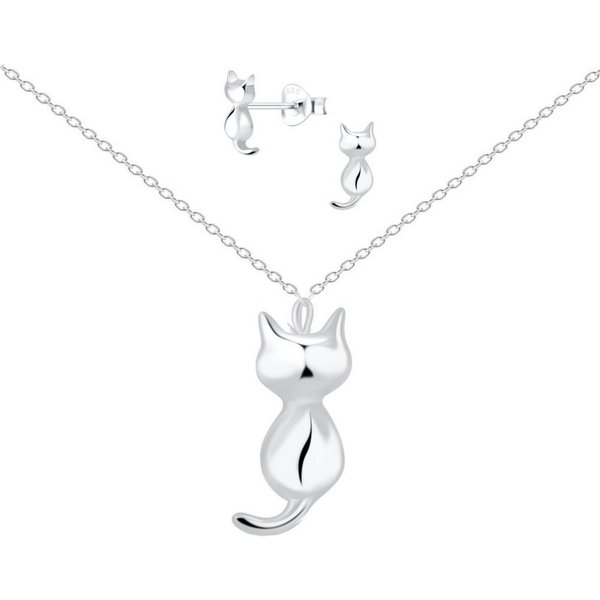 ALEXANDER YORK Schmuckset Kette mit Anhänger, Ohrstecker, Schmuckset, KATZE 3d, 4-tlg.