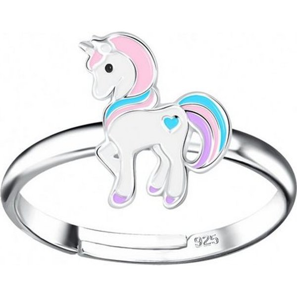 ALEXANDER YORK Silberring EINHORN HERZ hellrosa, 925 Sterling Silber