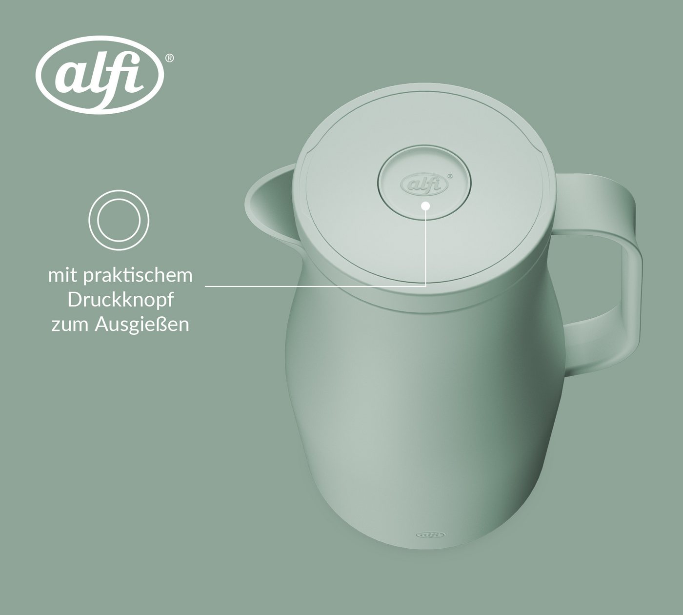 Alfi Isolierkanne NEO, mit Hartglaseinsatz und ergonomischem Griff, 1 l, (1-St), 12h heiß & 24h kalt, Drehverschluss mit bequemem Druckknopf – Bild 4 von 5