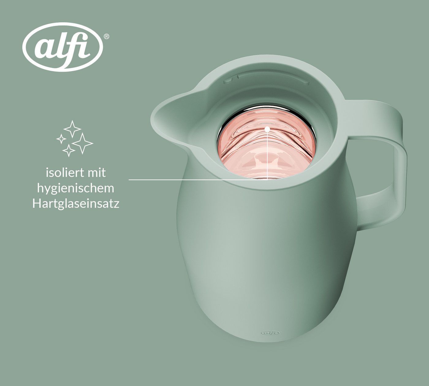 Alfi Isolierkanne NEO, mit Hartglaseinsatz und ergonomischem Griff, 1 l, (1-St), 12h heiß & 24h kalt, Drehverschluss mit bequemem Druckknopf – Bild 5 von 5