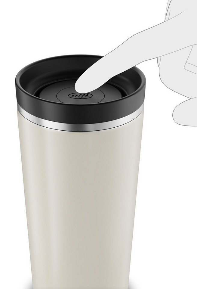 Alfi Thermobecher ISO COFFEE MUG PRO, absolut dicht, spülmaschinenfest, 1-tlg., Edelstahl, Kunststoff, Silikon, 0,38l, 6h heiß & 12h kalt, mit Druckknopf & Teeb – Bild 3 von 5