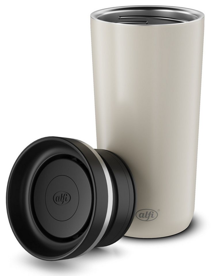 Alfi Thermobecher ISO COFFEE MUG PRO, absolut dicht, spülmaschinenfest, 1-tlg., Edelstahl, Kunststoff, Silikon, 0,38l, 6h heiß & 12h kalt, mit Druckknopf & Teeb – Bild 4 von 5