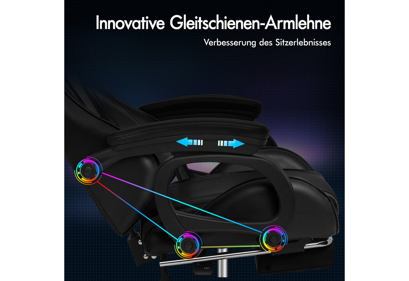 ALFORDSON Gaming-Stuhl mit Massage, verstellbar, PU-Leder, Schwarz – Bild 3 von 5